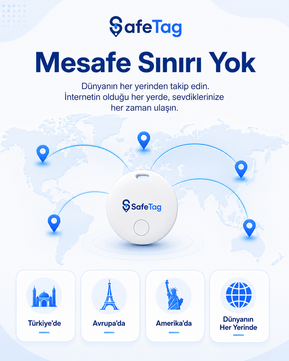SafeTag Akıllı Takip Cihazı – Araç, Çanta, Anahtar ve Sevdikleriniz İçin Konum Takibi